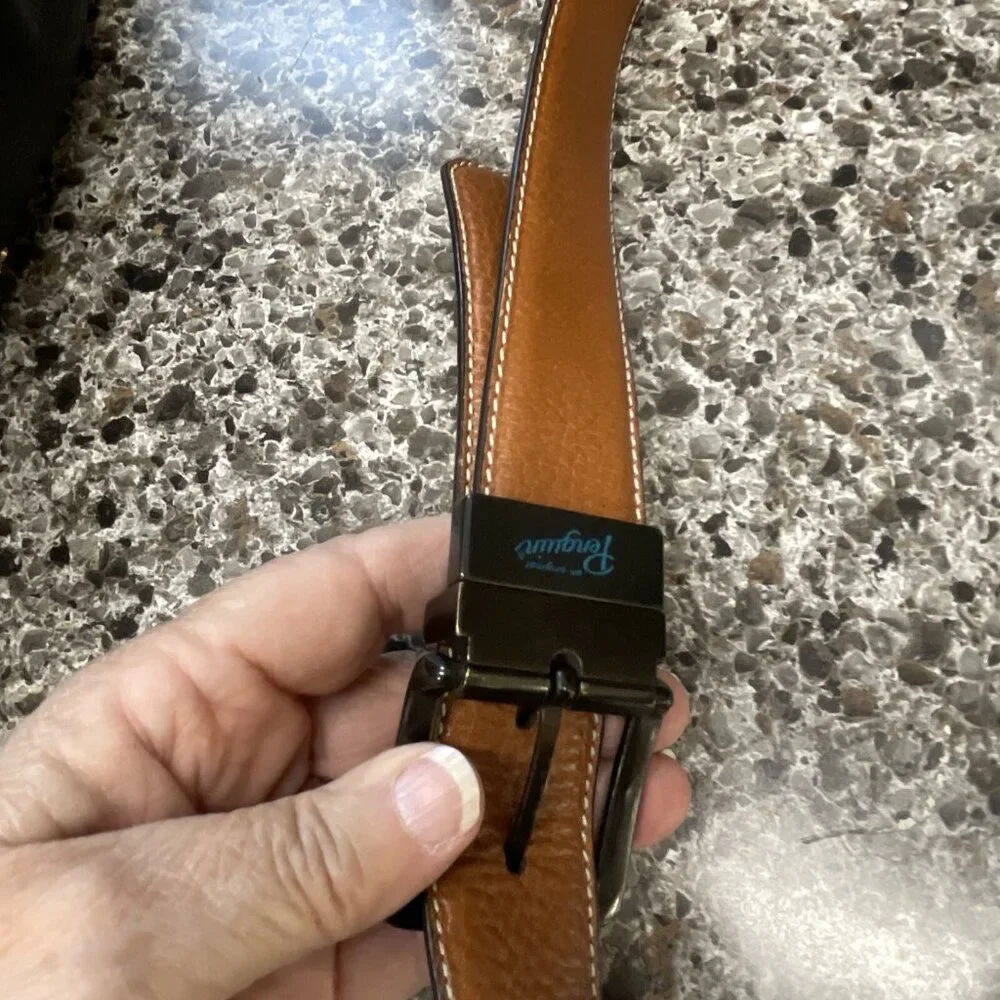 Original Penguin Mens LEATHER Navy /‎ Brown Reversible Belt US Size 32 With Logo